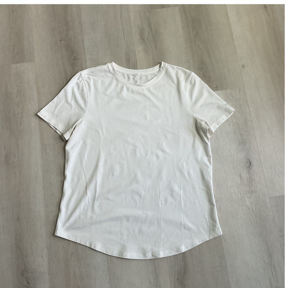 Lululemon White Organic Cotton Straight Hem Crewneck T Shirt Womens Medium